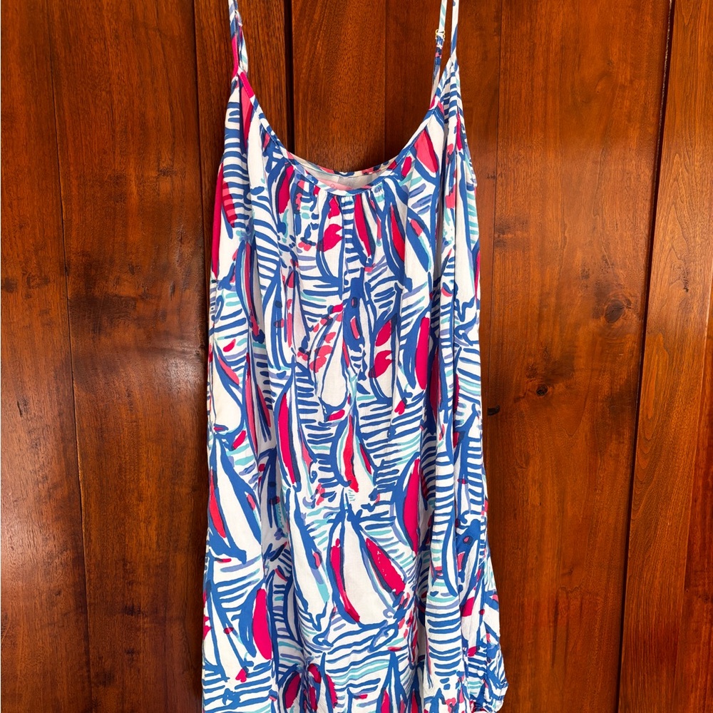 Lilly Pulitzer Large Daphne Red Right Return Sailboat Nautical Swing Dress Pink